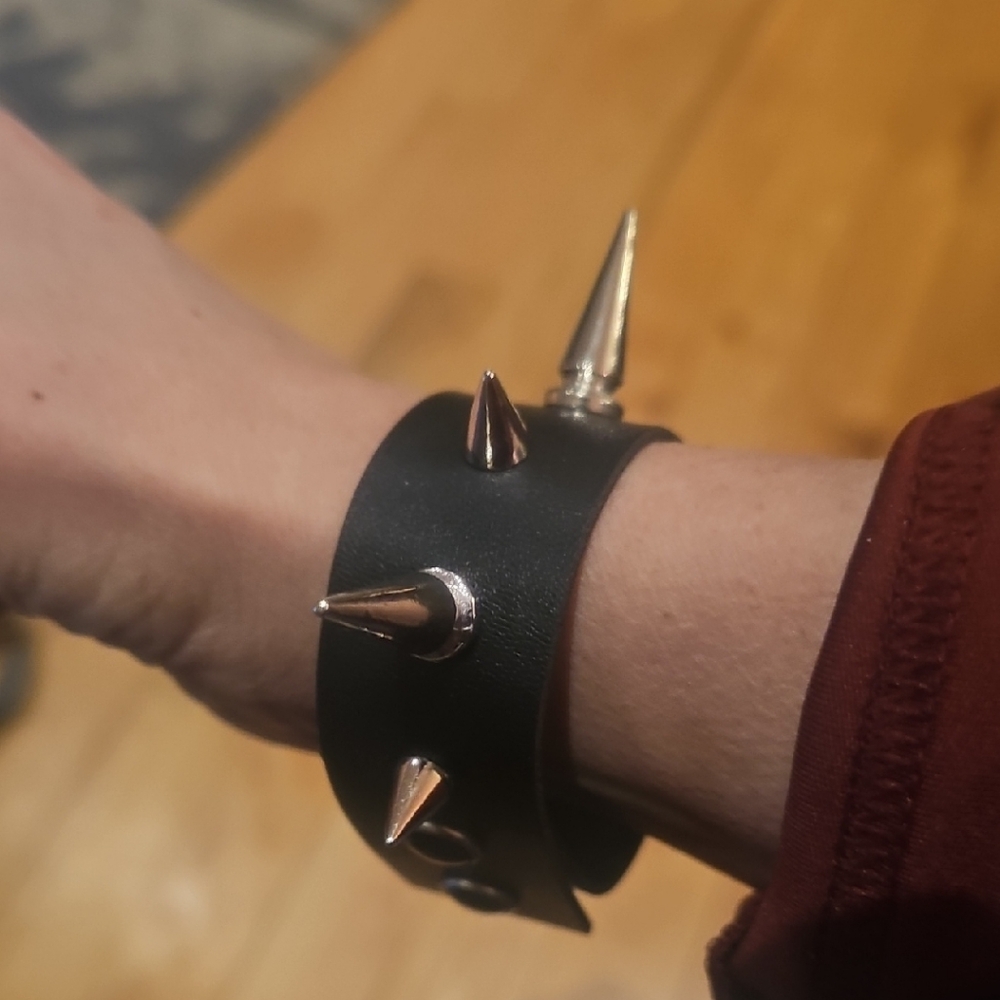 Black Spiked Leather Bracelet